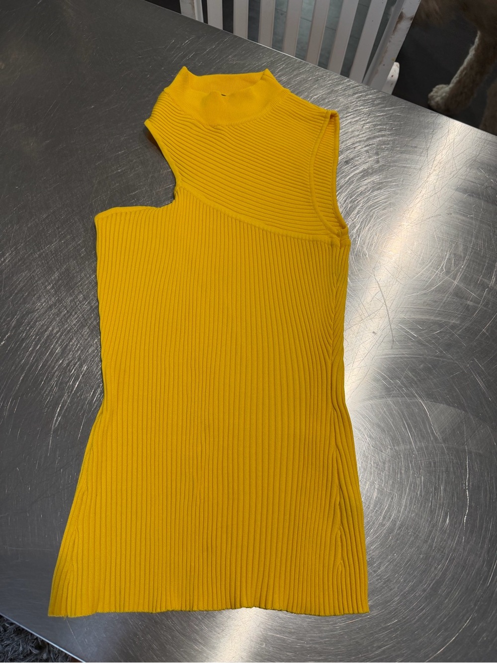 Boston Proper Asymmetrical Ribbed Mock-Neck top in Yellow